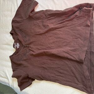 Women’s Brown Embroidered Henley Blouse